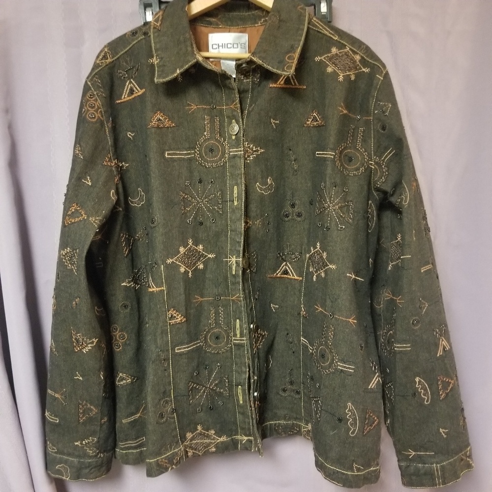 Chico's beaded black denim jacket